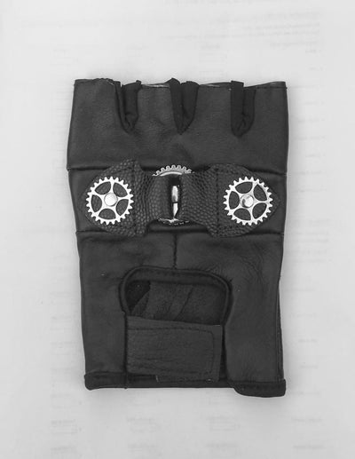 Real leather Unisex Fingerless Biker Gloves Driving Punk Steampunk Cogs