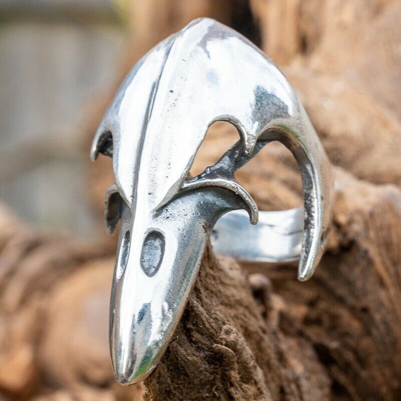 Odin's Raven Skull 925 silver Ring Crow Gothic Celtic Biker Viking Thor Wicca