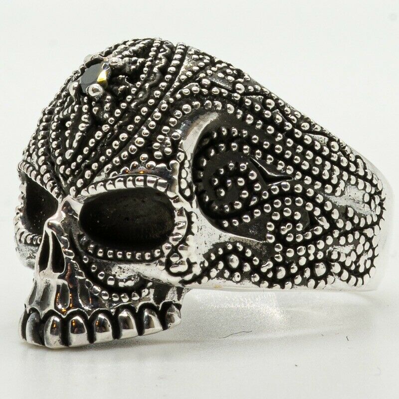 Zirconia Bindy Skull Ring 925 sterling silver Biker Metal Gothic Punk feeanddave