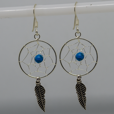 Dreamcatcher Turquoise Feather earring 925 silver dangle hook boho feeanddave