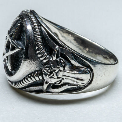 Pentagram Goat Ram Horns Ring 925 silver Celtic Pagan Biker Wiccan Wicca