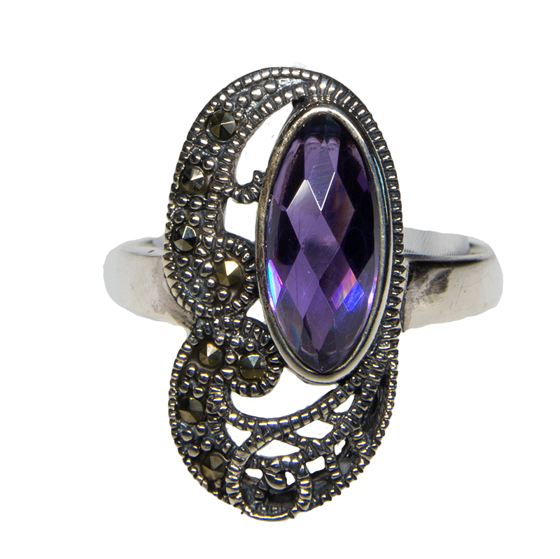 Amethyst, Marcasite Style Ring - .925 sterling silver