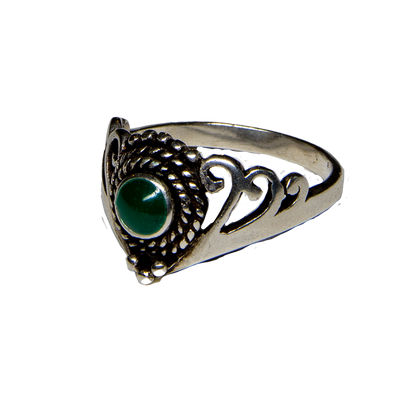 Green Agate Natural Gemstone Ring 925 silver Size L - R Gothic Pagan feeanddave