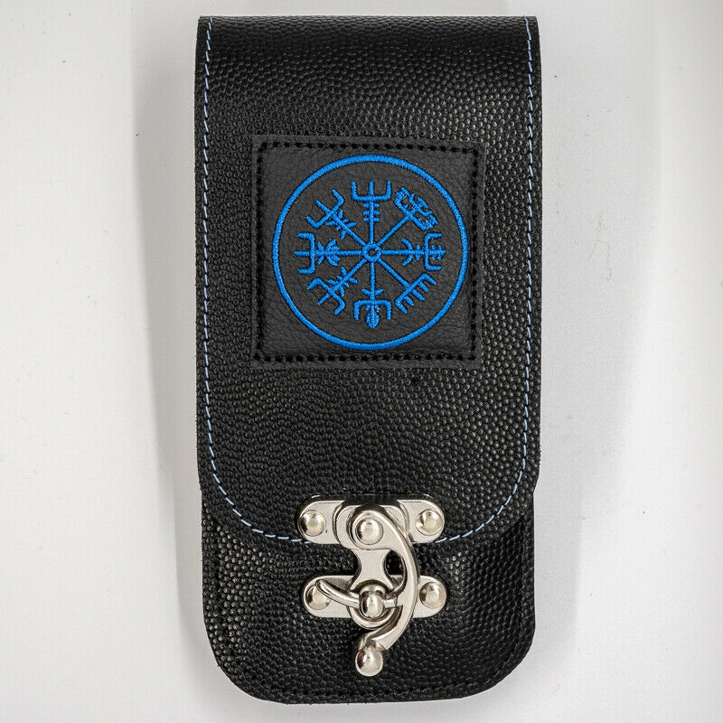 Leather Nordic Compass Mobile Phone Cell Pouch Belt Vegvisir Viking Norse Biker