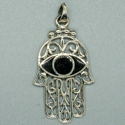 Hamsa Hand Onyx Pendant .925 Silver Fatima Luck Yoga Buddha Eye khamsa