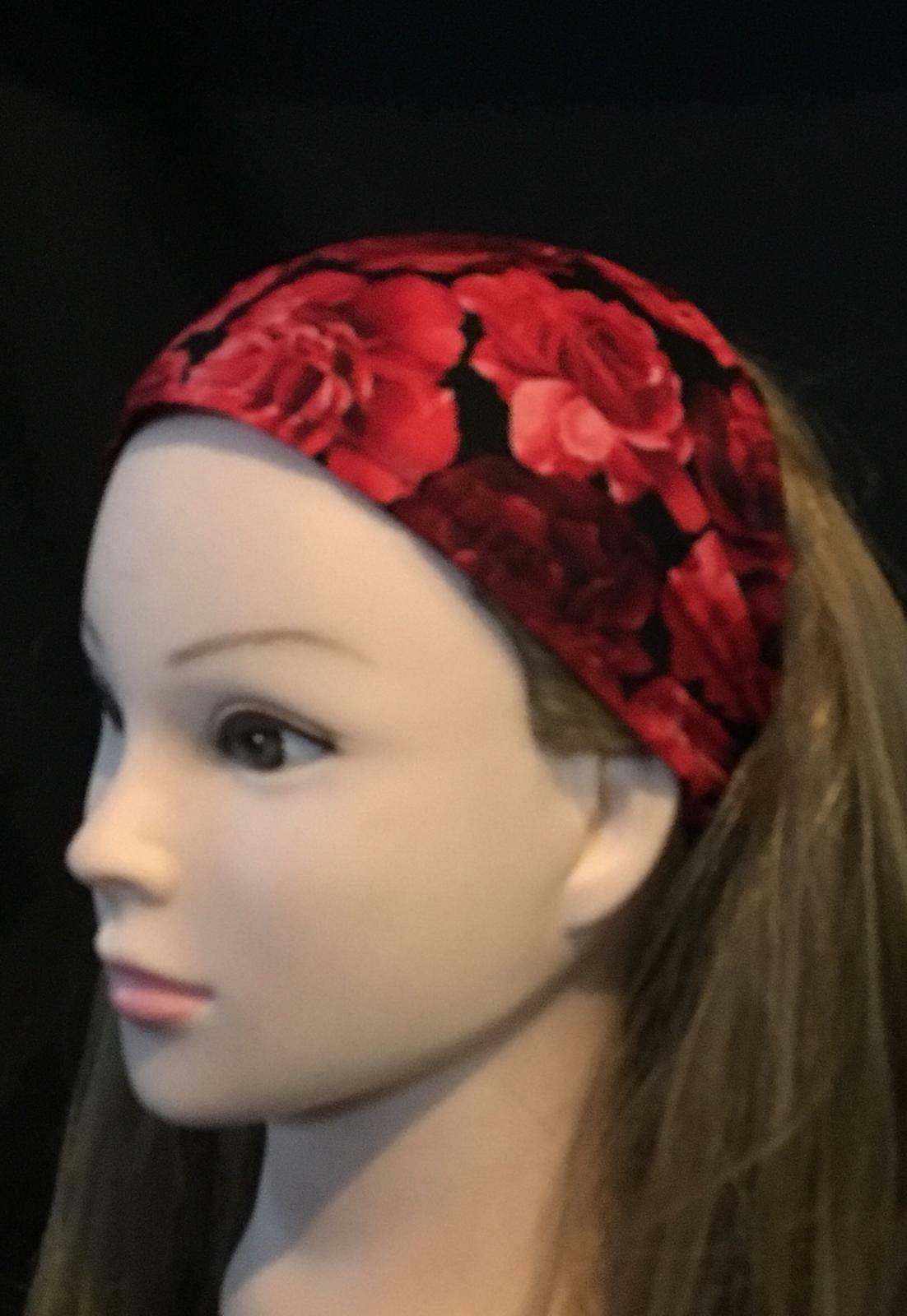 Red Roses Flowers Floral Head Hair Band Bandana Ladies Fashion Biker feeanddave