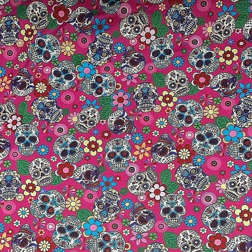 Day of the Dead Candy/Sugar Skull Rose & Hubble 100% Cotton Fabric For Masks