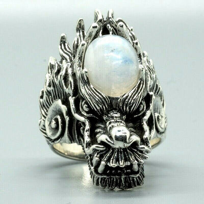 Silver Dragon Ring with Moon Stone