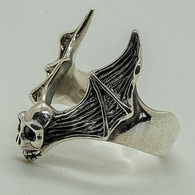 Skull Vampire Bat Ring 925 sterling silver Gothic Halloween Biker Pagan