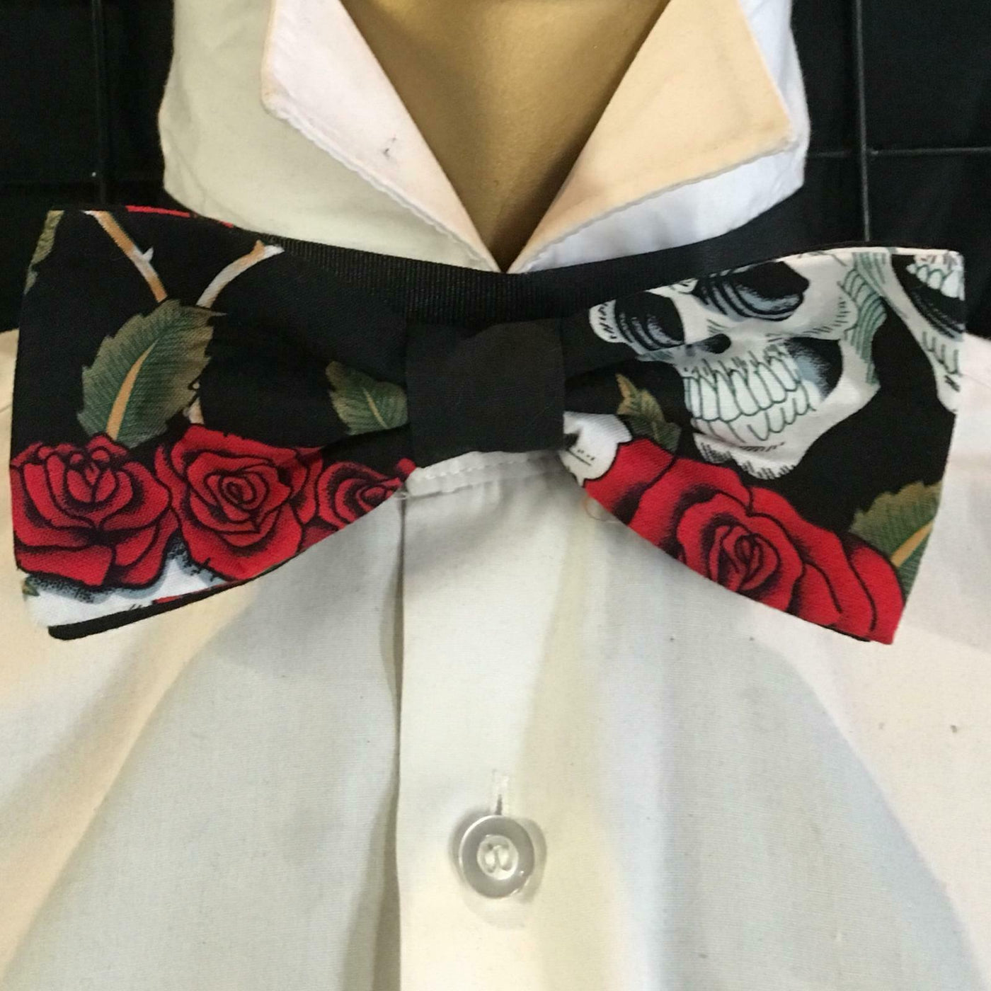 Day of the Dead Skull Roses Pre-Tied Dickie Bow Tie Hair Prom Bowtie feeanddave