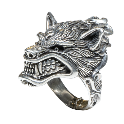 Snarling Wolf Ring - .925 Sterling Silver