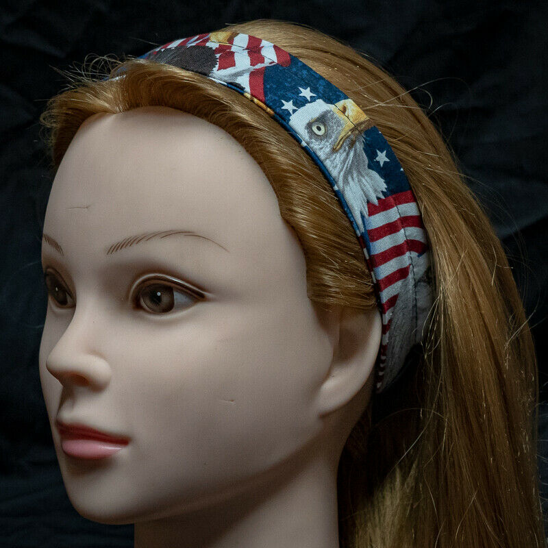 American Bald Eagle and Flag Elasticated Headband - Timeless Treasures - 100% cotton