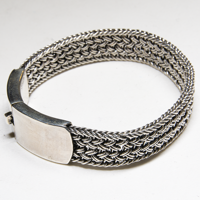 Woven Silver Bracelet 14mm wide