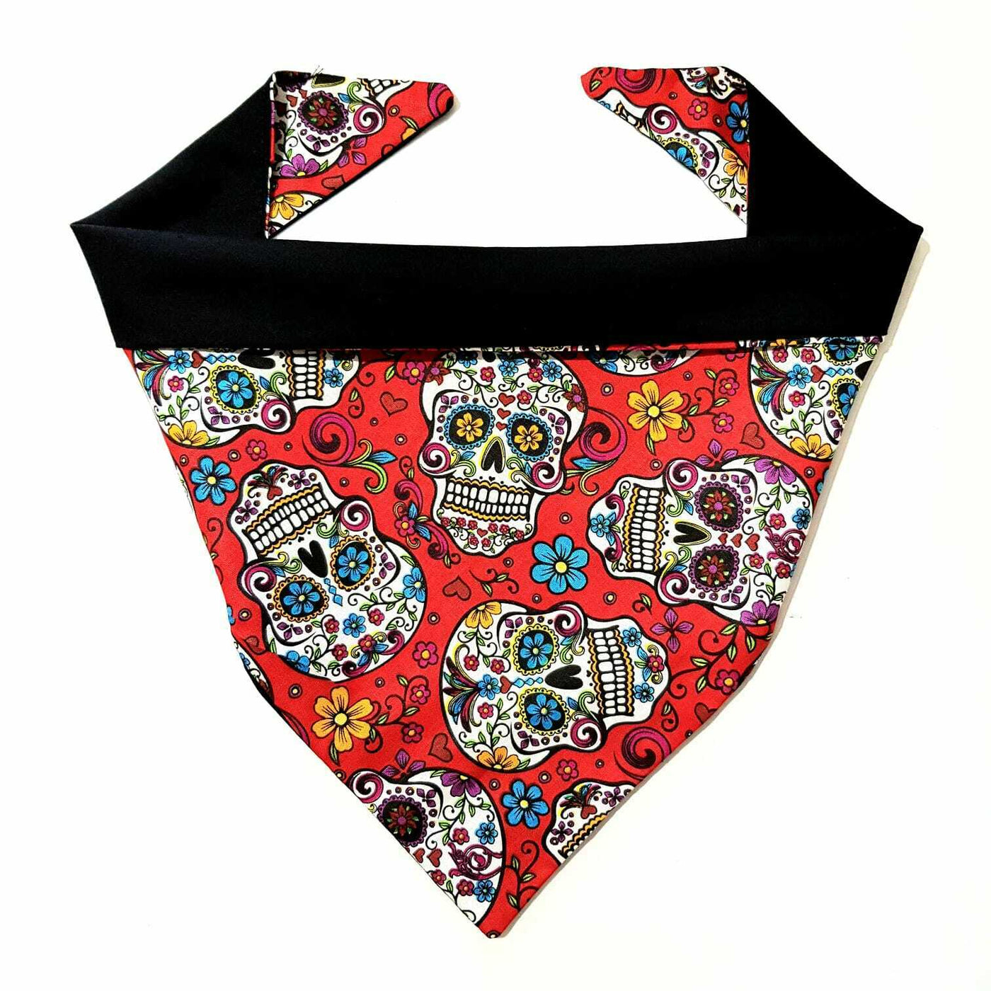 Red Candy Sugar Skull Day of the Dead Neckerchief - David Textiles - 100% Cotton Fabric