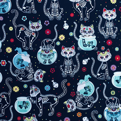 Day of the Dead Skeleton Cats Cushion Cover Case fits 18" x 18" Cotton Muertos