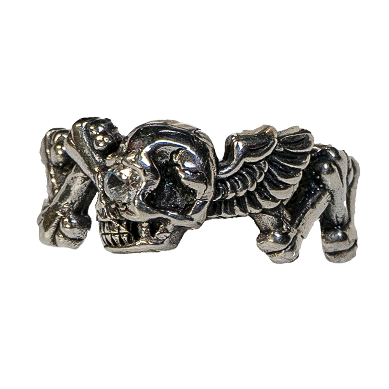 Skull & Crossbones Bling Wings Ring 925 silver Metal Biker Gothic feeanddave