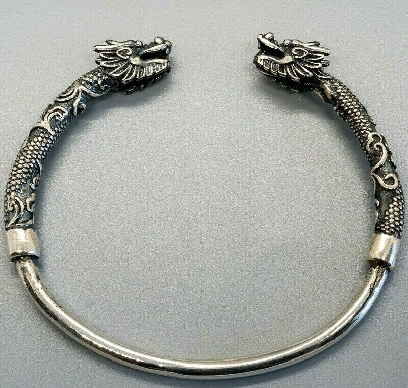 Dragon Torc Torque Bangle .925 sterling silver biker viking arm ring gothic punk