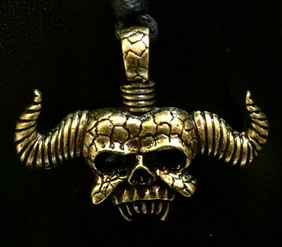 Demon Devil Horns Satan Skull Bronzed Pendant Gothic Tattoo Biker adjustable