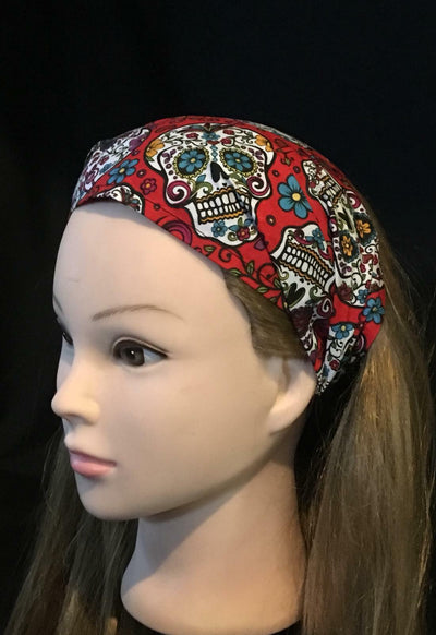 Folkloric Mexican Candy skulls Muertos Head Hair Band Bandana Ladies feeanddave