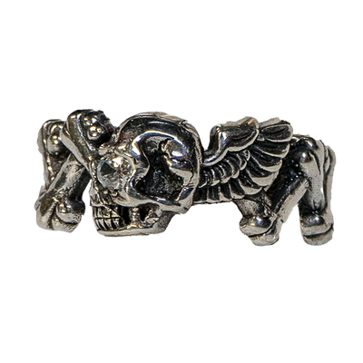 Skull & Crossbones Bling Wings Ring 925 silver Metal Biker Gothic feeanddave