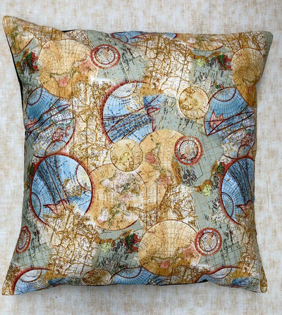 World Atlas Nautical Map Globe Cushion Cover Case fits 18" x 18" Cotton