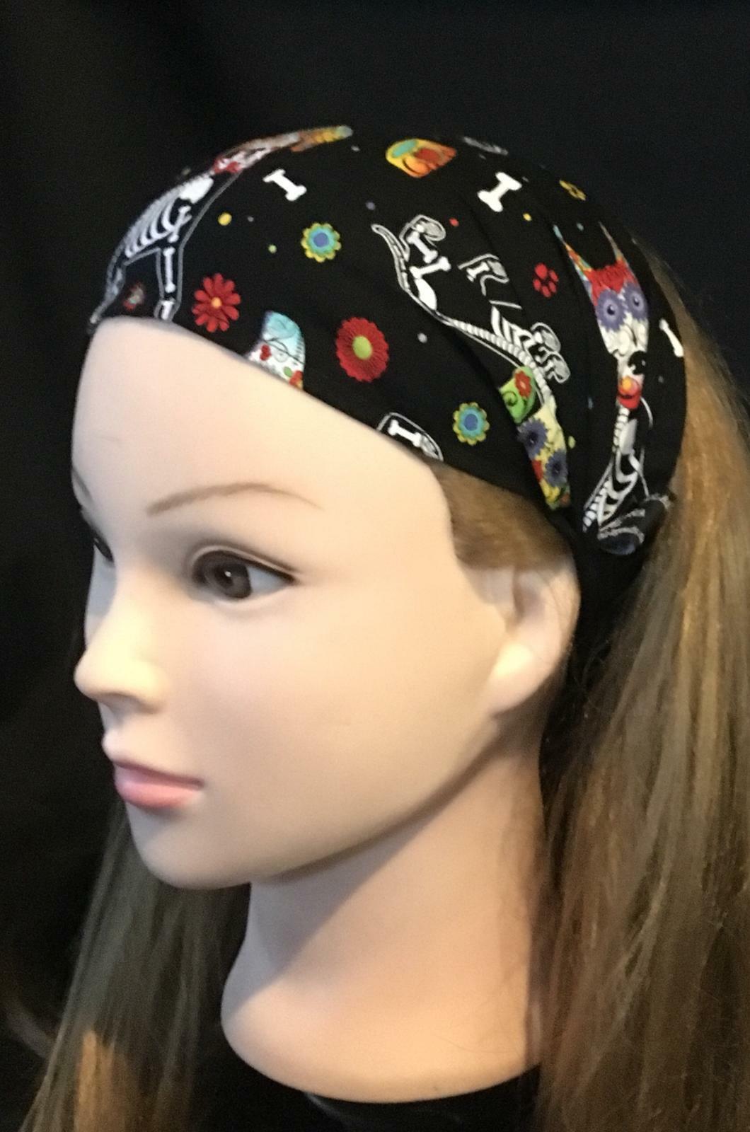 Wide Day of the Dead Skeleton Dogs Hair Band Head Bandana Ladies feeanddave
