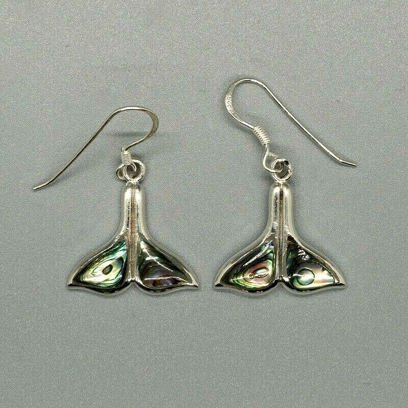 Whale Tail Paua Shell/Abalone .925 solid sterling silver hook earrings
