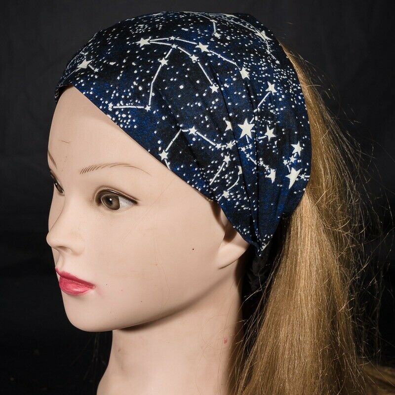 Glow Dark Constellation Stars Galaxy Elasticated Headband Chemo Wear Hair Tie