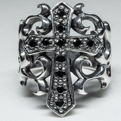 Gothic Cross 925 silver Ring with cubic zirconia stones