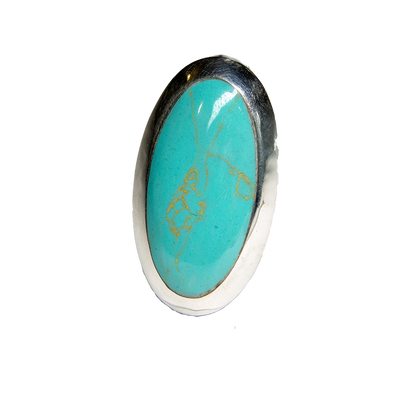 Turquoise Natural Gemstone Bling Ring 925 silver Size L-R feeanddave