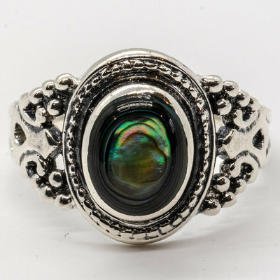 Oval Abalone Paua Shell Ring - .925 sterling silver