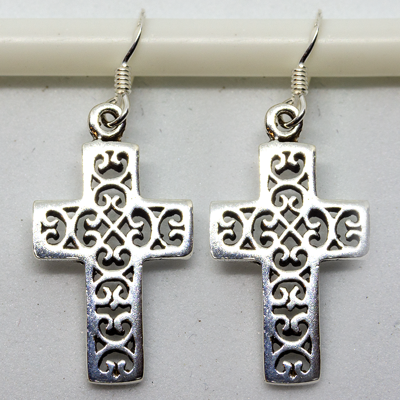 Celtic Cross Dropper Earrings -  .925 sterling silver