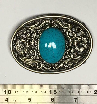 Oval Turquoise, Style Finish Belt Buckle Cowboy Western Biker Celtic Flower