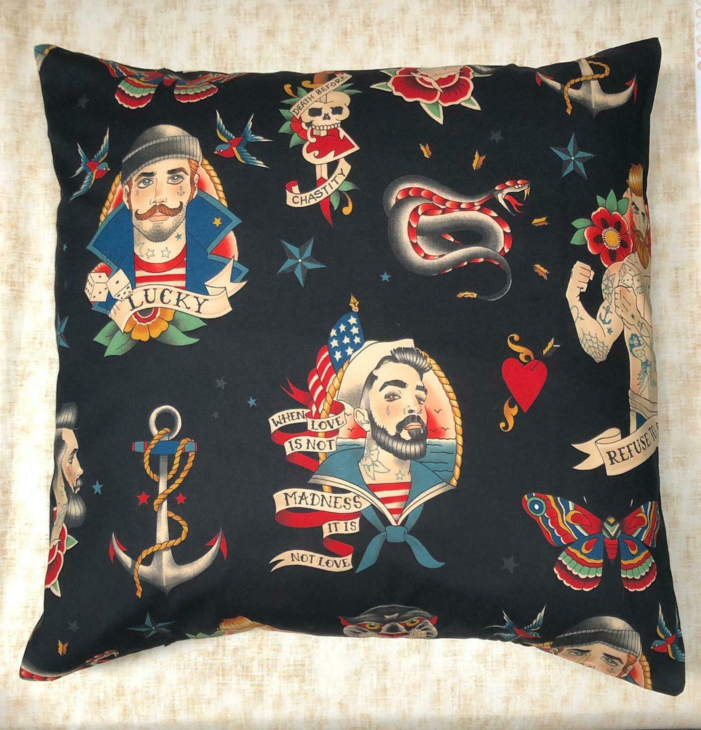 Anchors Away Cushion Cover - Black - Alexander Henry - 100% Cotton Fabric