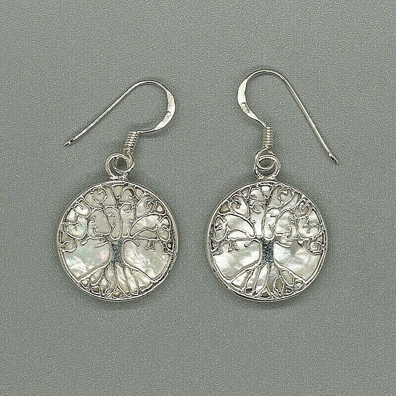 Tree of Life mother pearl drop earring .925 sterling silver dropper celtic pagan