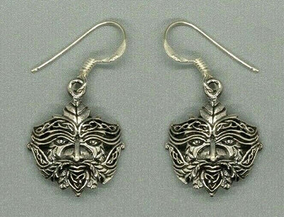 Green Man Drop earring .925 silver dangle hanging ladies celtic feeanddave