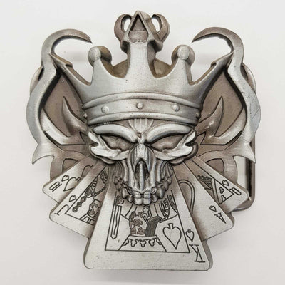 Crowned Skull Straight Flush Belt Buckle - Chrome