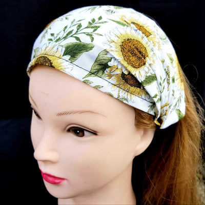 Sunflowers elasticated head band bandana chemo head wear ladies mental health