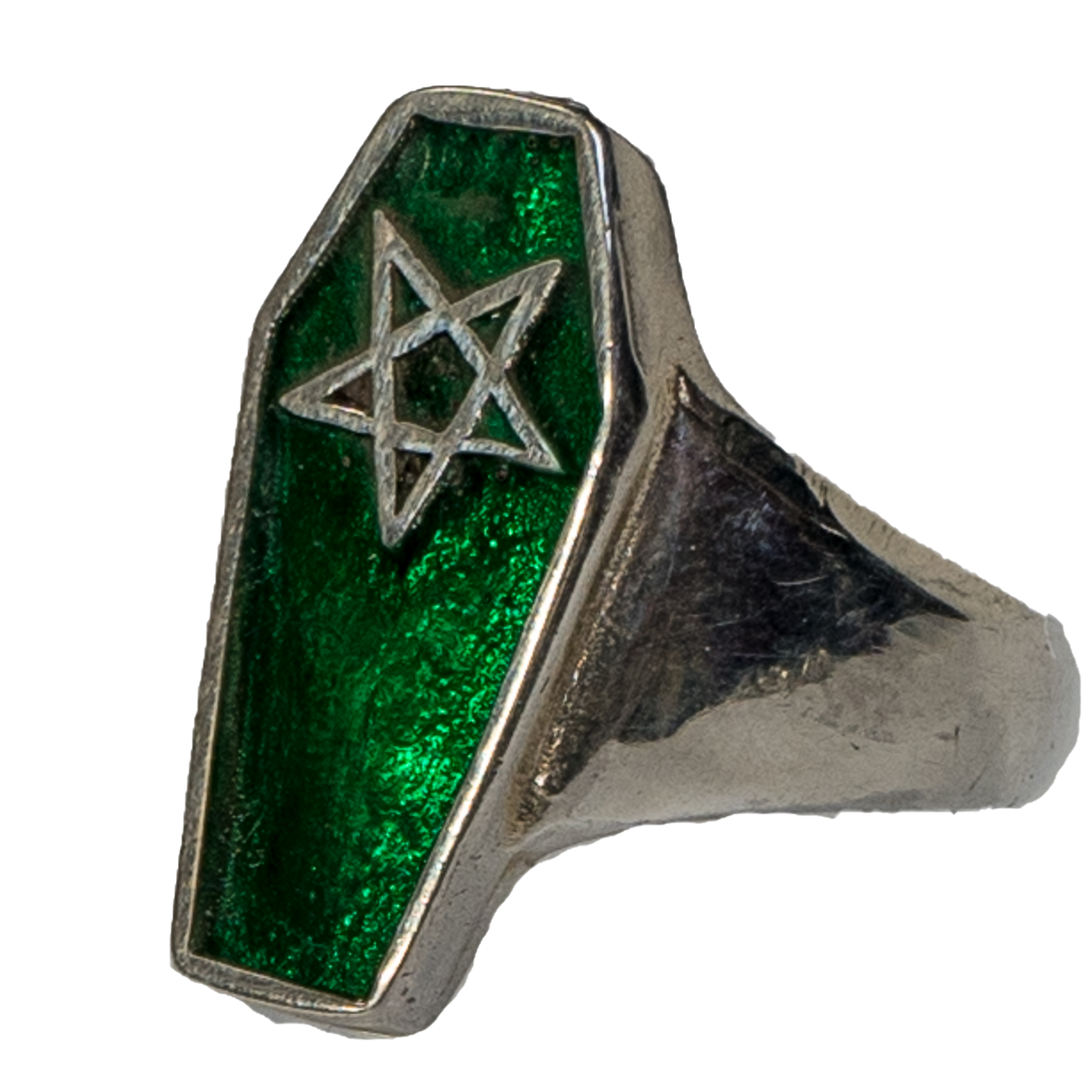 Coffin Pentagram Ring - .925 sterling silver - Green Enamel