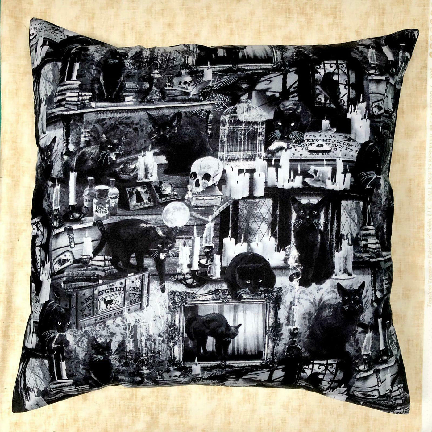 Gothic Cats, Skulls & Ravens Cushion Cover Case fits 18" x 18" 100% Cotton