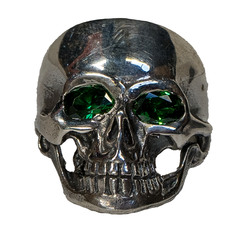 Rebel Green Eyes Skull Ring .925 silver Biker Heavy Metal Gothic feeanddave