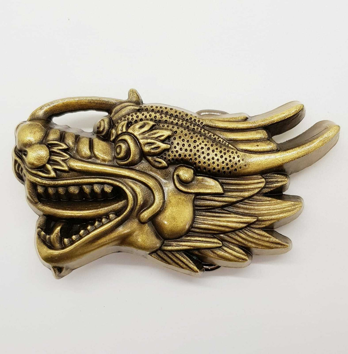 Chinese Dragon Head Belt Buckle  - Brass Finish