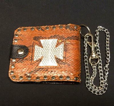 Iron Cross Genuine Python and Sea Snake Skin Leather Wallet Key Belt Chain Biker