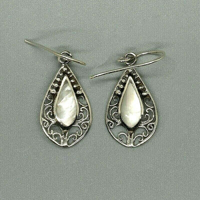 Mother of Pearl drop earring .925 sterling silver dropper celtic womens ladies