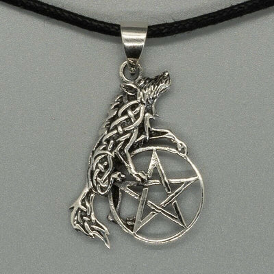 Howling Wolf & Pentagram Pendant - .925 sterling silver