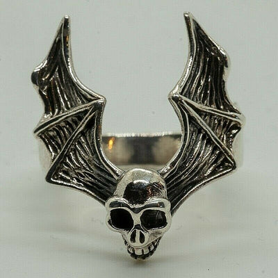 Skull Vampire Bat Ring 925 sterling silver Gothic Halloween Biker Pagan