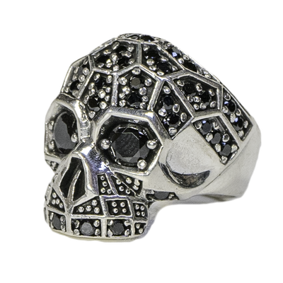 Cubic Zirconia Skull Ring - .925  sterling silver  - Black Cubic Zirconia