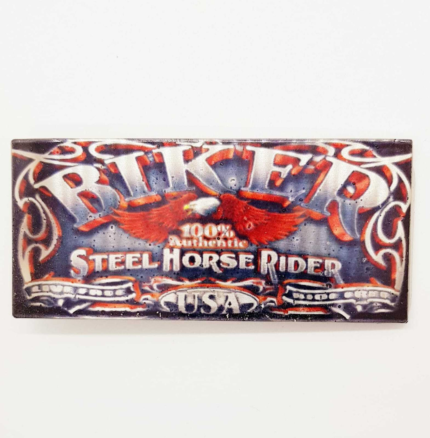 Steel Horse Rider Belt Buckle Chrome Metal Biker Rock USA American Live Free