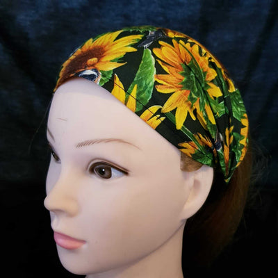 Sunflowers & Birds elasticatd head band bandana chemo head wear mental awareness