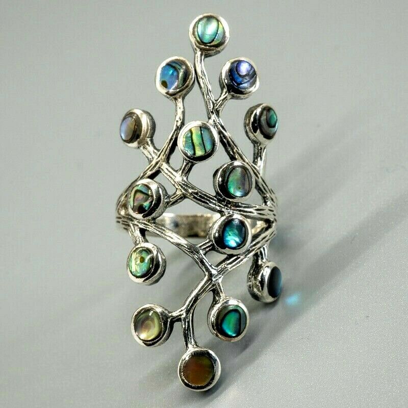 Tree of life Ring - Abalone Paua Shell  - .925 Sterling Silver